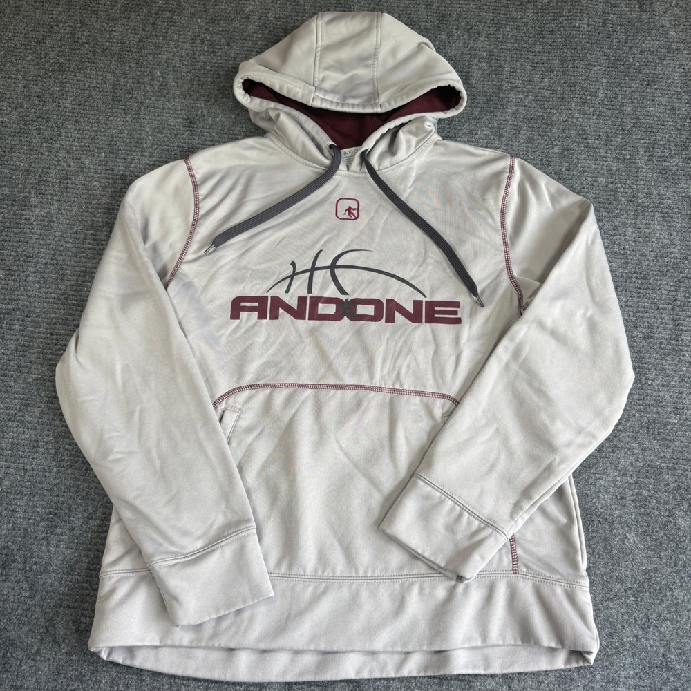AND1 Mens Basketball Pullover Hoodie Grey Burgundy Graphic Sweatshirt Size S
